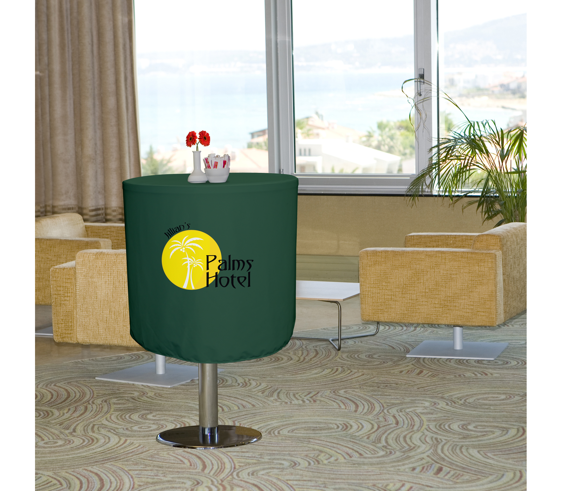 Fitted Round Table Cover w/ Logo Print Tex Visions